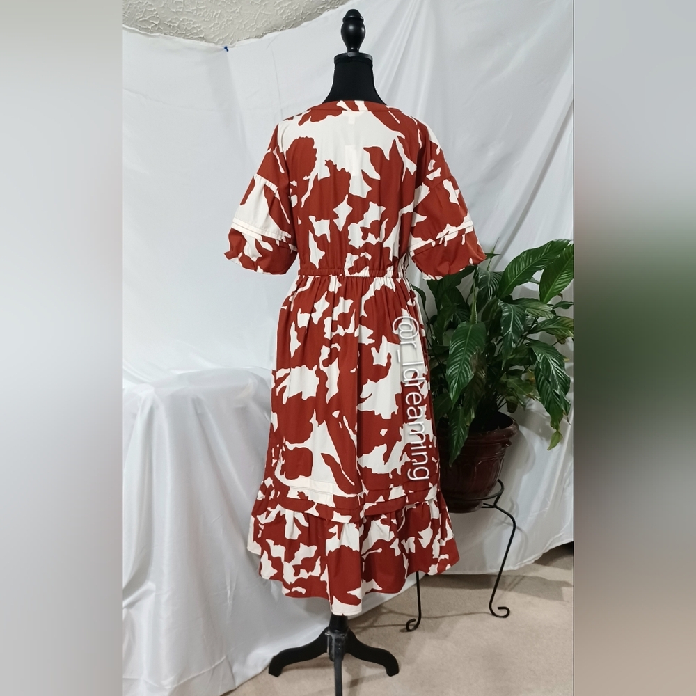 NWT Red Floral Tiered Midi Dress Size Medium By Banana Republic Factory - Picture 3 of 8